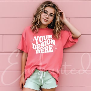Youth Mockup Comfort Colors C9018 Youth Watermelon Comfort Colors Shirt Mockup Girl Model Mockup Girls Toddler Shirt Outdoor Mock up Kids