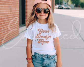 Kids Bella Canvas 3001T White T-Shirt Mockup Kids T-Shirt Mockup Girl TShirt Mockup Kids Outdoor Mockup Toddler Girl Summer Mockup