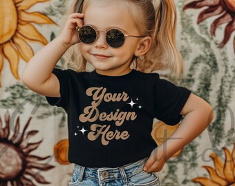 Kids Bella Canvas 3001T Black T-Shirt Mockup Kids T-Shirt Mockup Girl TShirt Mockup Kids Outdoor Mockup Toddler Girl Summer Mockup