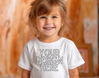 5000B White Shirt Toddler Girl Kids Mockup Kid Modeled Shirt Mockups Gildan 5000B Mockup Child Mockup Toddler Mockup Girl 5000B Shirt Mockup