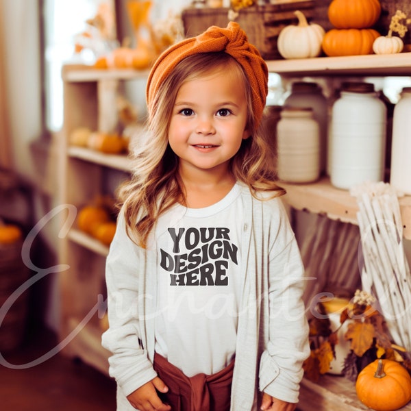 Kids Bella Canvas 3001T White T-Shirt Mockup Kids T-Shirt Mockup Girl TShirt Mockup Kids Mockup Toddler Girl Fall Mockup Fall Mock Up