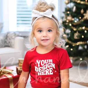 Kids Red TShirt Mockup Kids T-Shirt Mockup Girl Shirt Mockup Kids Mockup Toddler Girl Winter Mockup Kids Christmas Mockup Xmas Mock up
