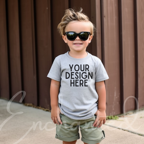 Kids Bella Canvas 3001T Athletic Heather T-Shirt Mockup Kids T-Shirt Mockup Boy TShirt Mockup Kids Outdoor Mockup Toddler Boy Summer Mockup