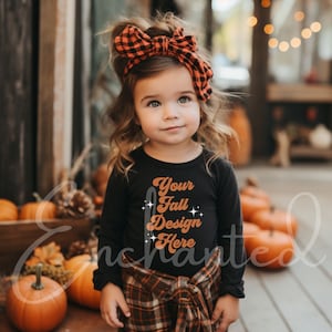 Kids Rabbit Skins 3302 Long Sleeve Black T-Shirt Mockup Kids T-Shirt Mockup Girl TShirt Mockup Kids Outdoor Mockup Toddler Girl Fall Mockup