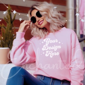 Gildan 18000 Sweatshirt Mockup Light Pink Sweatshirt Mock Up Gildan Mockup Sweatshirt Mockups Sweatshirt Mockup Bundle Model Mockup Gildan