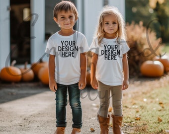 Bella Canvas 3001T Hermano Camiseta blanca Mockup Modelos Niño Niño Niña Hermano Hermana Camiseta Mock up Childs Shirt Kids Friends Tee Mockup