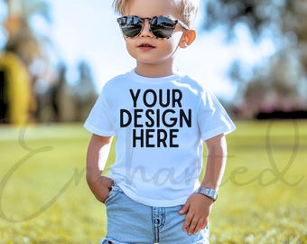 Kids Bella Canvas 3001T White T-Shirt Mockup Kids T-Shirt Mockup Boy TShirt Mockup Kids Outdoor Mockup Toddler Boy Summer Mockup
