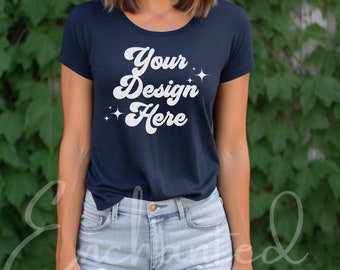 Navy Bella Canvas Shirt Mockup 3001 Boho Tshirt Mockup Tshirt Mock Up Stock Photo Tee SVG Mockup Sublimación JPG Descarga digital