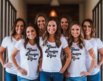 Bachelorette Party Shirt Mockup for Bridal Party White Tee Mockup Bella Canvas 3001 White Mockup Bridesmaid Party Tees Group Mockup