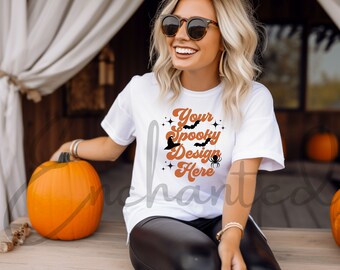 Bella Canvas 3001 Tshirt Mockup Herfst Mockup Halloween Mockup Shirt Bella Canvas Shirt Wit Shirt Mockup Model Mockup Fall Mock Up