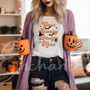 Bella Canvas 3001 Tshirt Mockup Fall Mockup Halloween Mockup Shirt Bella Canvas Shirt White Shirt Mockup Model Mockup Fall Mock Up