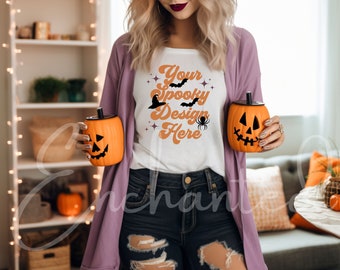 Bella Canvas 3001 Tshirt Mockup Fall Mockup Halloween Mockup Shirt Bella Canvas Shirt White Shirt Mockup Model Mockup Fall Mock Up
