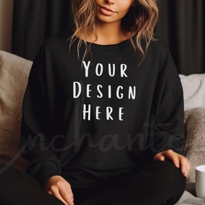 Gildan 18000 Sweatshirt Mockup Black Sweatshirt Mockup Black Sweatshirt Mock Up Model Mockup Black Gildan Mockup Fall Mockup Fall Mock Up