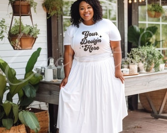 Bella Canvas 3001 TShirt Mockup Plus Size Zwart Model Mockup Wit Tee Mockup Wit T-Shirt Afro-Amerikaans Model Digitaal Download Mockup