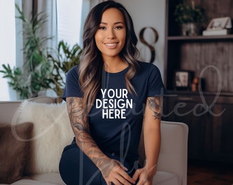 Navy Bella Canvas Shirt Mockup 3001 Boho Tshirt Mockup Tshirt Mock Up Stock Photo Tee SVG Mockup Sublimación JPG Descarga digital