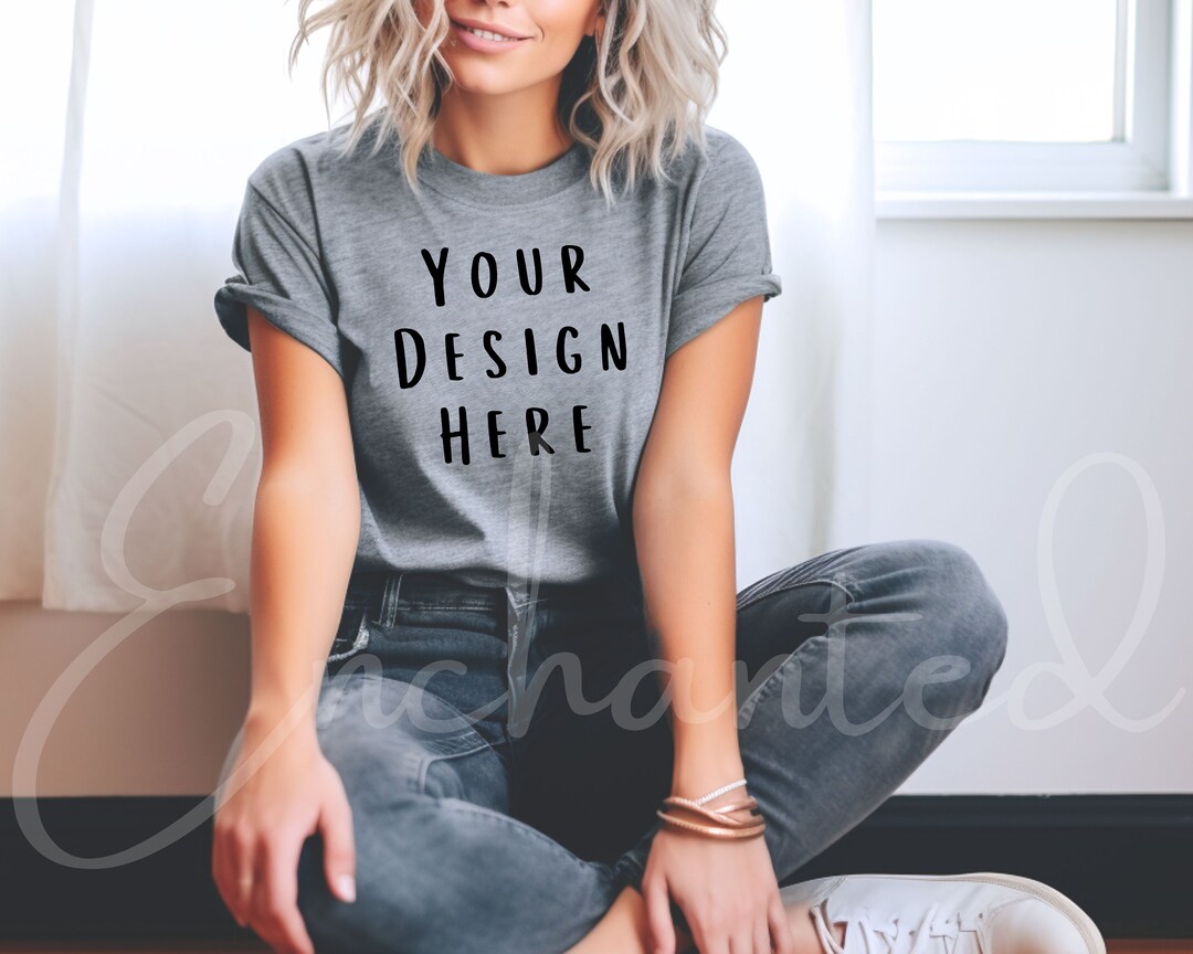 Athletic Heather Bella Canvas 3001 Tshirt Mockup Heather Gray Shirt ...