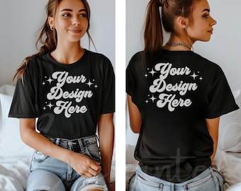 Vorder- und Rückseite Comfort Colors C1717 Mockup Rückseite Shirt Mockup Vorderseite Rückseite Mockup C1717 TShirt Mock Up Übergroßes Mockup Modell Mockup Schwarz