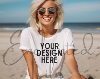 Bella Canvas 3001 Mockup / Bella Canvas White Shirt Mockup Beach Summer Mockup / White Tshirt Mockup / Women Mockup