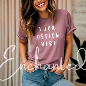 Bella Canvas 3001 TShirt Mockup Bella Canvas Shirt Heather Mauve T-shirt Mockup Shirt Mockup Heather Mauve Shirt Mockup Model Mockup Mauve