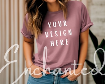 Bella Canvas 3001 TShirt Mockup Bella Canvas Shirt Heather Mauve T-shirt Mockup Shirt Mockup Heather Mauve Shirt Mockup Model Mockup Mauve