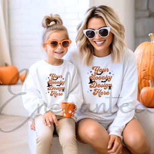 Mommy and Me Mockup Model Mockup White Sweatshirt Toddler Sweatshirt Mockup White Matching Outfits Mockup Matching Family Mockup Fall Mockup