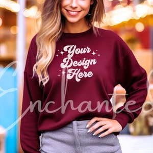 Gildan 18000 Maroon Sweatshirt Mockup Gildan Sweatshirt Mockup Bundle Model Mockup Gildan Crewneck Sweatshirt Aesthetic 18000 Mockup Mock Up