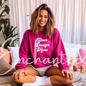 Gildan 18000 Heliconia Mockup Gildan Heliconia Sweatshirt Mockup Sweatshirt Model Mockup Gildan Crewneck Mockups Aesthetic 18000 Mockup Mock