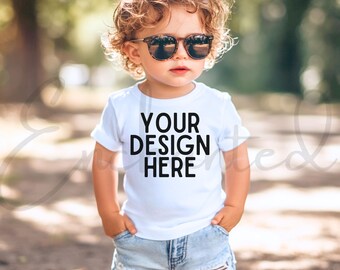 Kids Bella Canvas 3001T White T-Shirt Mockup Kids T-Shirt Mockup Boy TShirt Mockup Kids Outdoor Mockup Toddler Boy Summer Mockup