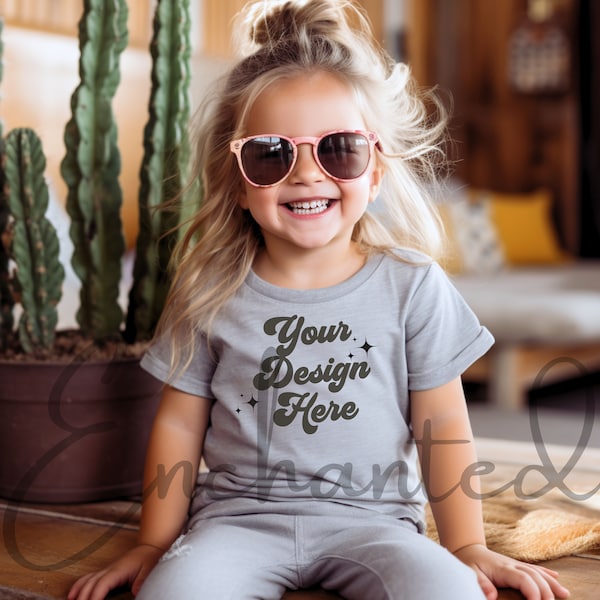 Kids Bella Canvas 3001T Athletic Heather Grey T-Shirt Mockup Kids T-Shirt Mockup Girl TShirt Mockup Kids Outdoor Mockup Toddler Girl Mockup