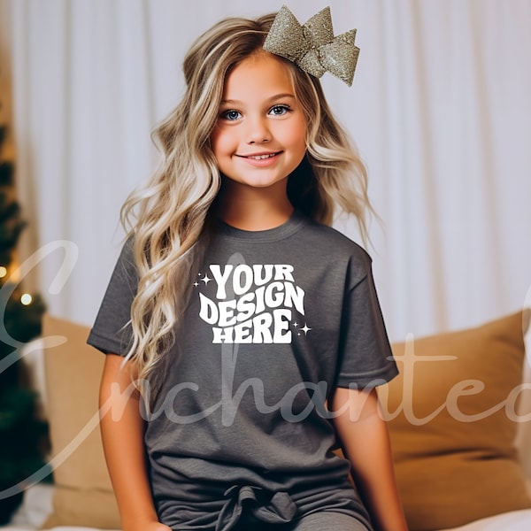 Youth Mockup Comfort Colors C9018 Youth Pepper Comfort Colors Shirt Mockup Girl Model Mockup Girls Toddler Shirt Christmas Mock up Kids Mock