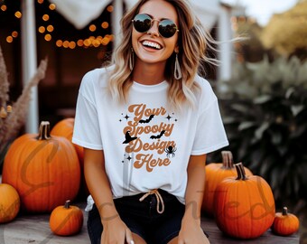 Bella Canvas 3001 Tshirt Mockup Herfst Mockup Halloween Mockup Shirt Bella Canvas Shirt Wit Shirt Mockup Model Mockup Fall Mock Up
