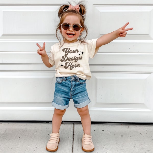 Kids Bella Canvas 3001T Natural T-Shirt Mockup Kids T-Shirt Mockup Girl TShirt Mockup Kids Outdoor Mockup Toddler Girl Summer Mockup