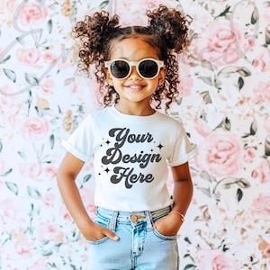 Kids T-Shirt Mockup White Shirt Mock up Youth T-Shirt Mock Up Toddler Shirt Mock-up Girl Mockup Cute Mock up Kid Mockup 3001Y 64000B 500B