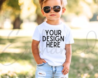 Kids Bella Canvas 3001T White T-Shirt Mockup Kids T-Shirt Mockup Boy TShirt Mockup Kids Outdoor Mockup Toddler Boy Summer Mockup