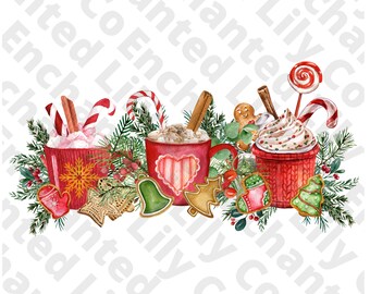 Christmas coffee PNG, gingerbread peppermint iced latte sweets snow cozy winter women Sublimation design Christmas Printable file Tshirt