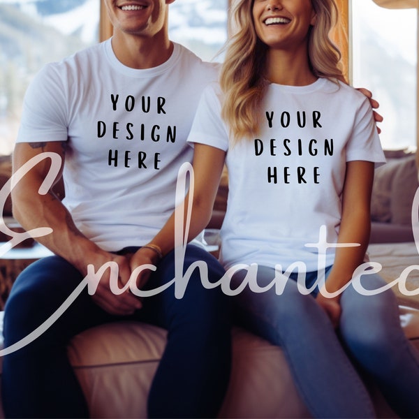 Couples Tshirt Mockup Bella Canvas Couple Mockup white Bella Canvas 3001 Couples Model Mockup White 3001 Man and Woman Mockup Couple Mock up