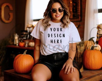 Bella Canvas 3001 Tshirt Mockup Plus Size Shirt Mockup Halloween Mockup Shirt Bella Canvas Weißes Shirt Mockup Modell Mockup Herbst Mock Up