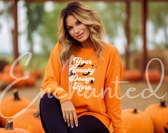 Gildan Sudadera Mockup Naranja Gildan 18000 Mockup Sudadera Mockup Mock up Modelo Mockup Otoño Mockup Halloween Mockup Gildan Mockup Otoño