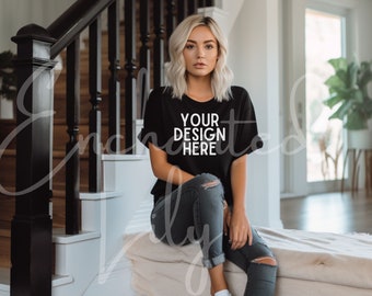 Bella Canvas 3001 TShirt Mockup Bella Canvas Shirt Black T-shirt Mockup Shirt Mockup Black Shirt Mockup Tee Mockup Model Mockup Bella Mockup