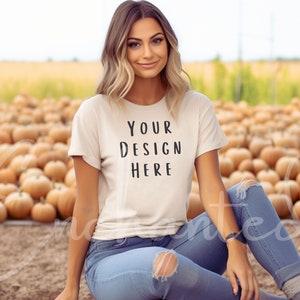 Bella Canvas 3001 Tshirt Mockup Fall Mockup Halloween Mockup Shirt Bella Canvas Shirt Soft Cream Shirt Mockup Model Mockup Fall Mock Up