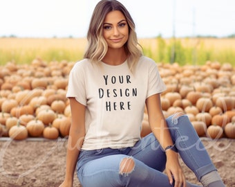 Bella Canvas 3001 Tshirt Mockup Herfst Mockup Halloween Mockup Shirt Bella Canvas Shirt Soft Cream Shirt Mockup Model Mockup Fall Mock Up