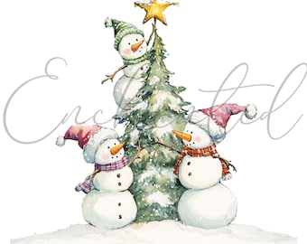 Christmas Snowman png Funny Christmas Snowman Png Watercolor Winter png Vintage Snowman Retro Snowman Holiday PNG Design