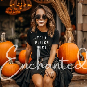 Bella Canvas 3001 Camiseta Mockup Fall Mockup Halloween Mockup Shirt Bella Canvas Shirt Black Shirt Mockup Model Mockup Fall Mock Up