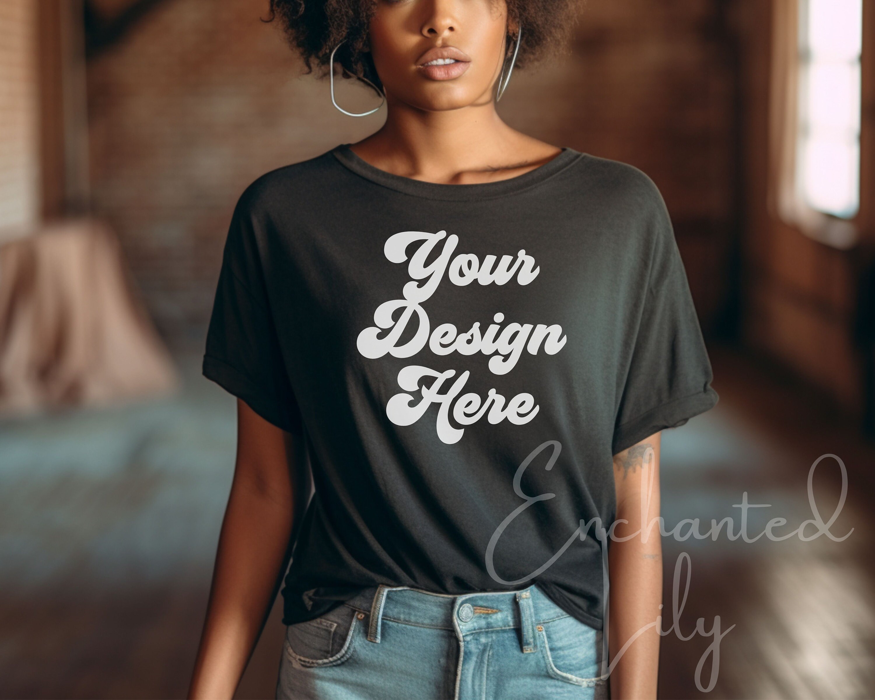 Comfort Colors 1717 Black Tshirt mockup PSD Smart object t-shirt mock up Summer model mock-up Oversized black shirt mock PSD mockup