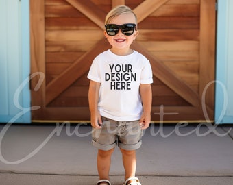 Kids Bella Canvas 3001T White T-Shirt Mockup Kids T-Shirt Mockup Boy TShirt Mockup Kids Outdoor Mockup Toddler Boy Summer Mockup