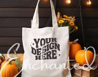 Borsa tote in tela Borsa tote naturale Borsa tote Mockup autunnale in tela Mockup Halloween Mockup Boho Borsa tote Mockup Borsa autunnale