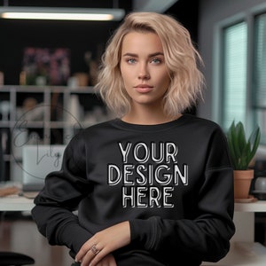 Gildan 18000 Mockup Gildan Black Sweatshirt Mockup Sweatshirt Model Mockup Black Gildan Oversized Crewneck Mockups