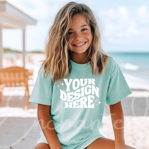 Youth Mockup Comfort Colors C9018 Youth Island Reef Comfort Colors Shirt Mockup Girl Model Mockup Girls Toddler Shirt Outdoor Mock up Kids