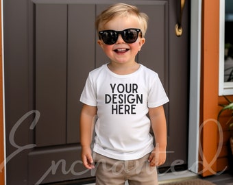 Kids Bella Canvas 3001T White T-Shirt Mockup Kids T-Shirt Mockup Boy TShirt Mockup Kids Outdoor Mockup Toddler Boy Summer Mockup