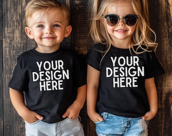 Kids Black T-Shirt Mockup Kids T-Shirt Mockup Kids TShirt Mockup Kids Outdoor Mockup Toddler Boy Girl Summer Mockup Black Shirt Mock Up